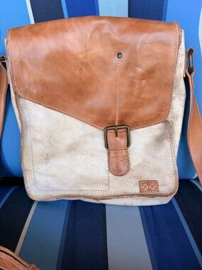 Bed Stu Two-Tone Brown and Cream Leather Crossbody Bag